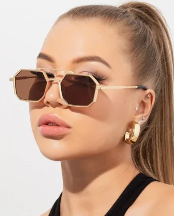 Cool Geometric Sunglasses for Women – Gold Frame with Brown Lenses
