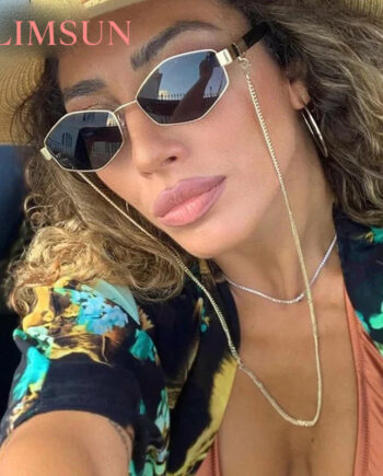 Glam Gold Geometric Sunglasses with Luxe Chain