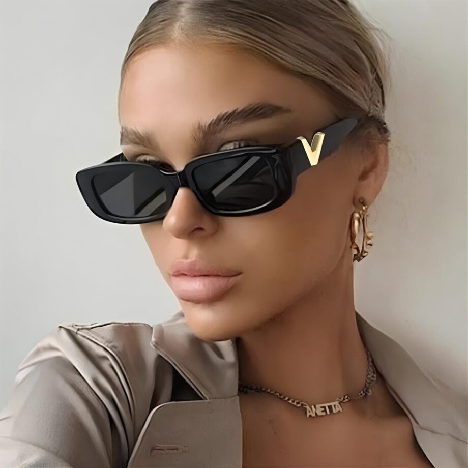 Black Luxe V-Frame Sunglasses – Bold & Elegant Street Style