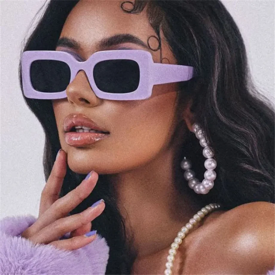 Retro Color Pop Rectangle Sunglasses – 90s Aesthetic Eyewear for Trendy Women