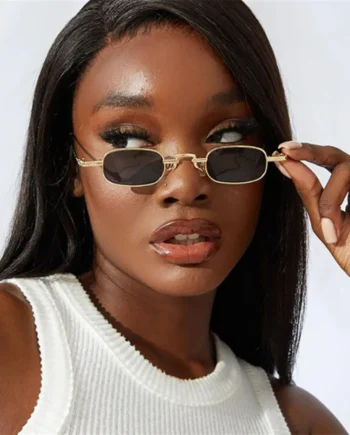 Vintage Gold Rectangle Sunglasses – Y2K Aesthetic with Black Lenses